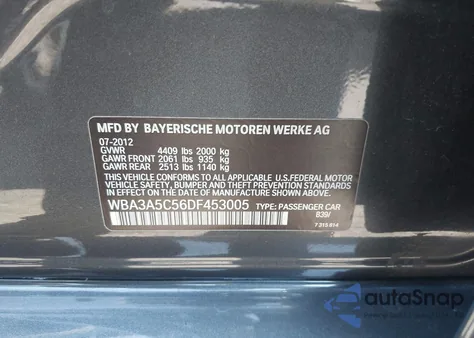 2013 BMW 328I from USA, damaged, VIN WBA3A5C56DF453005